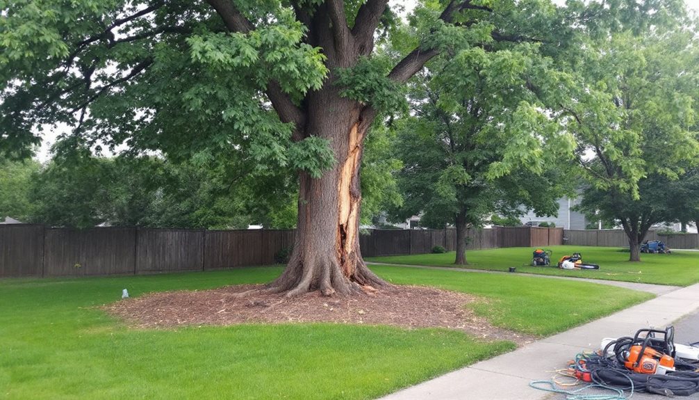 Professional Tree Removal Process - Minnetonka Tree Services ISA-certified arborist performing safe tree removal service in Minnetonka, Minnesota using professional equipment and safety gear